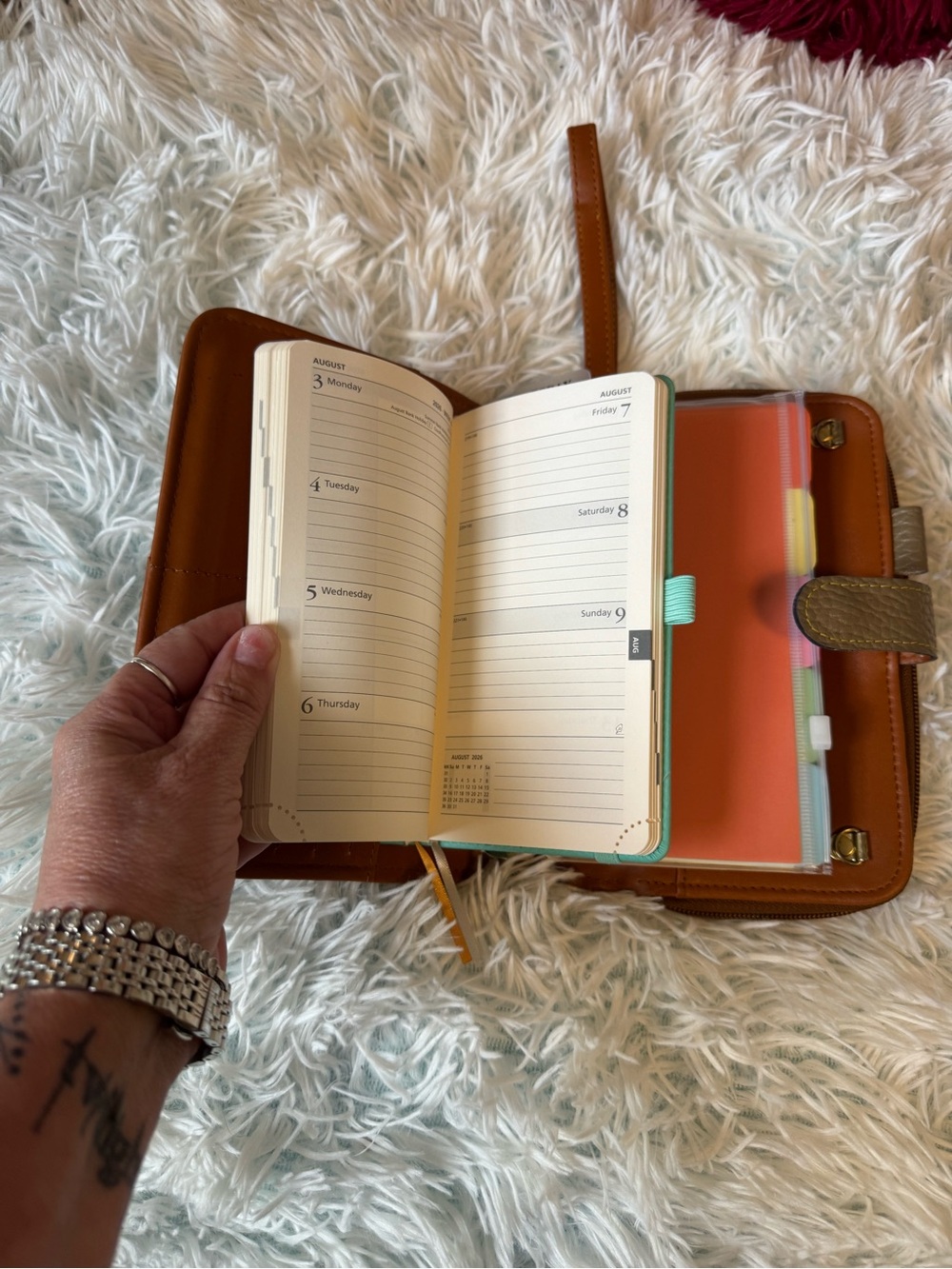 Olive Green Pebbled Leather Planner/Journal with Tan Trim - Picture 8 of 14